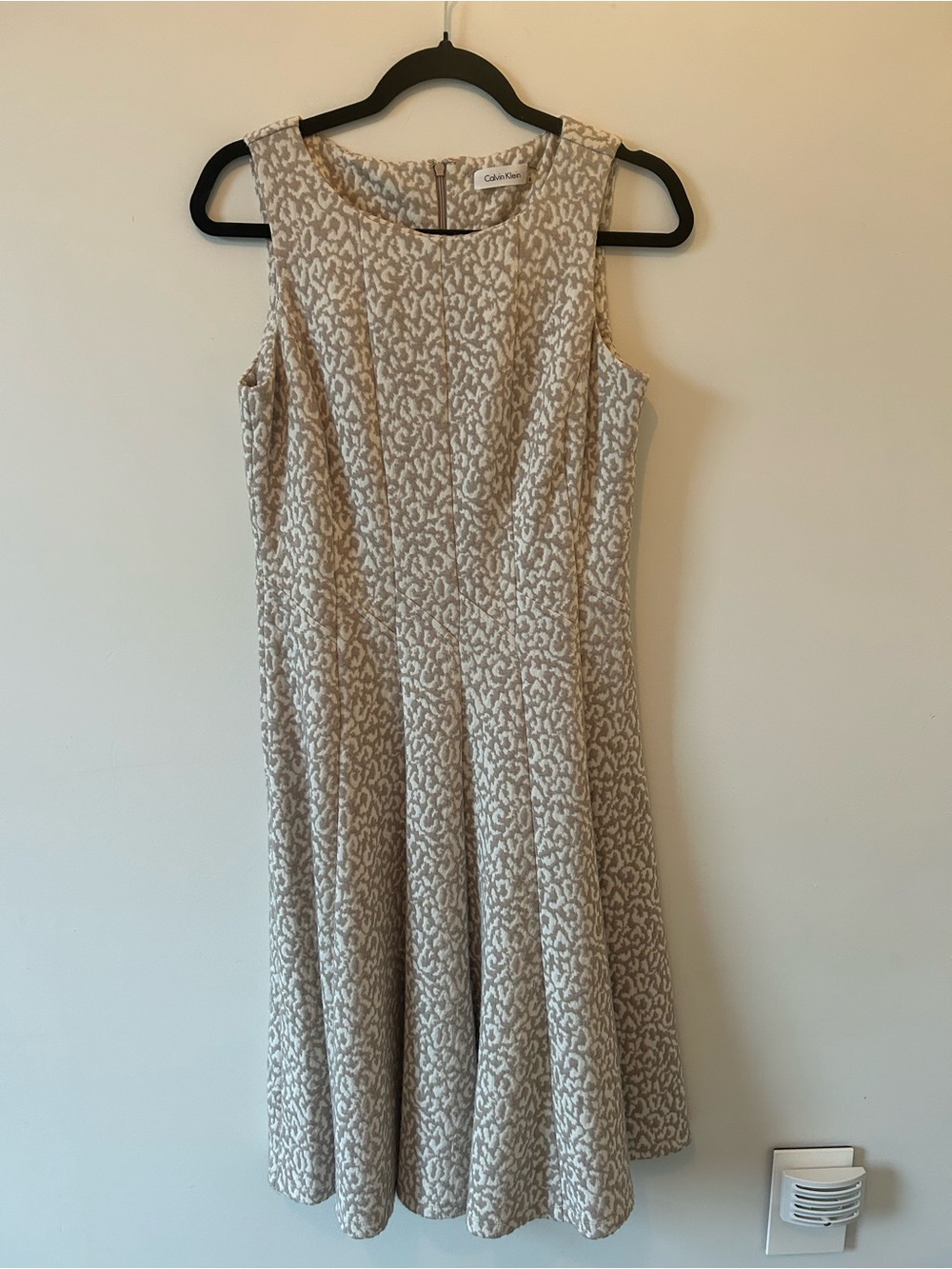 Calvin Klein Beige Textured Sleeveless Fit-and-Flare Dress